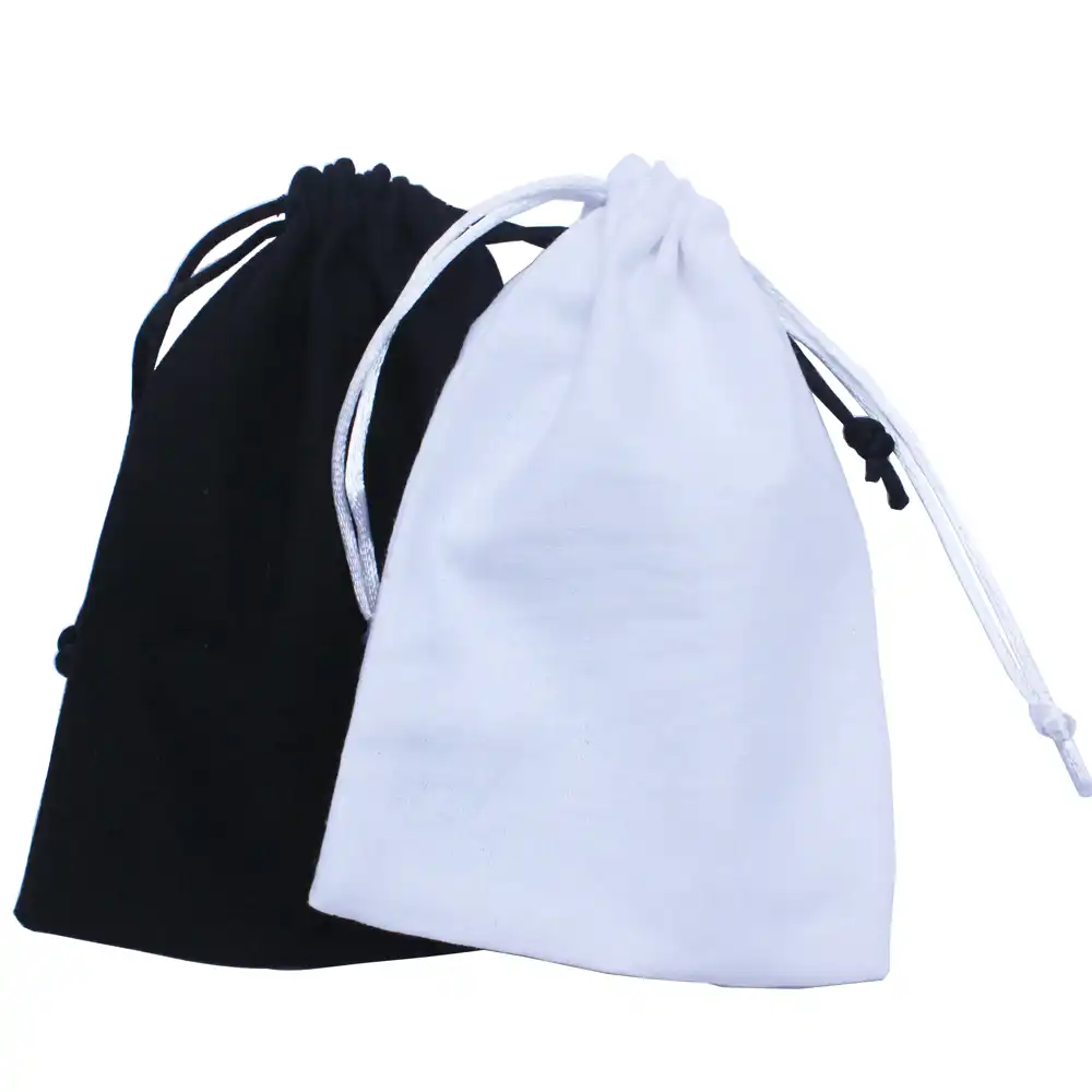 black cotton drawstring bag recycle white cotton gift pouch