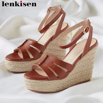 Lenkisen natural leather wedges super high heels waterproof straw decoration buckle strap women sandals peep toe daily shoes L70
Lenkisen natural leather wedges super high heels waterproof straw decoration buckle strap women sandals peep toe daily shoes L70
