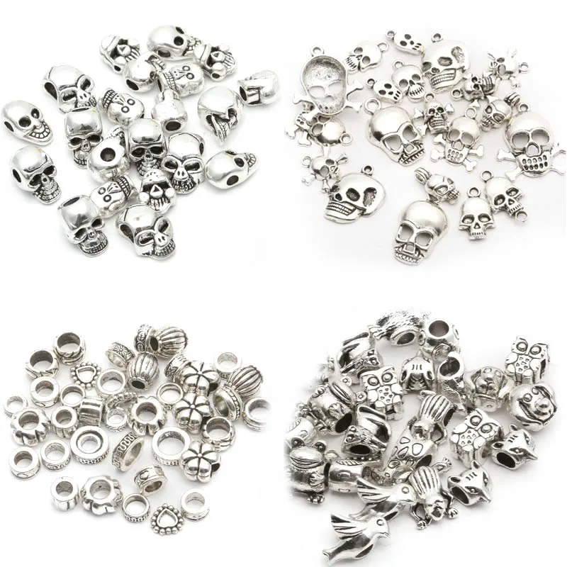 Mix Size Zinc Alloy Big Hole Charms Animal Skull Head Beads For Jewelry Making Antique Silver Color DIY Bracelet Accessories
Mix Size Zinc Alloy Big Hole Charms Animal Skull Head Beads For Jewelry Making Antique Silver Color DIY Bracelet Accessories