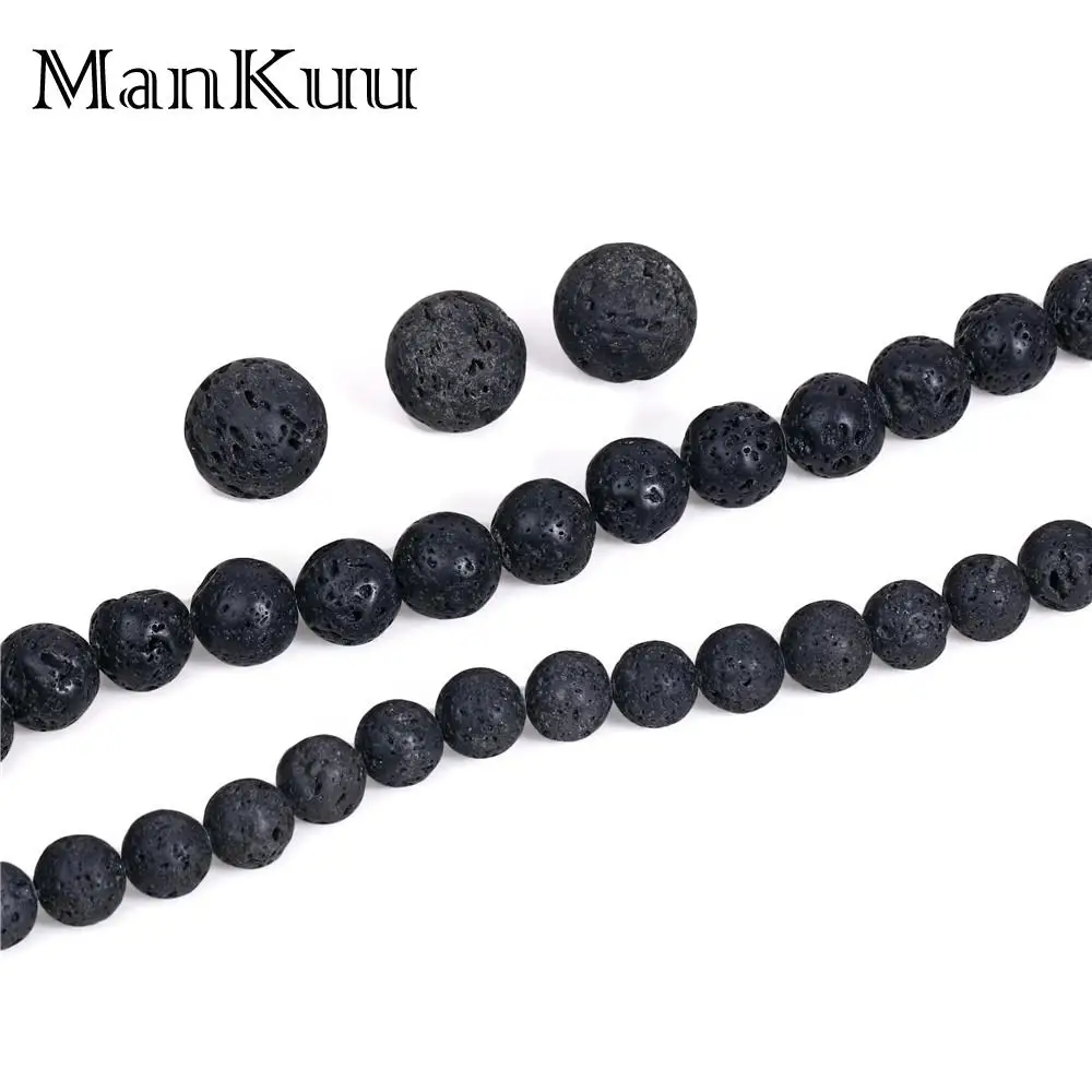 ManKuu 10/12/16 мм круглые бусины из натурального черного лавового камня для