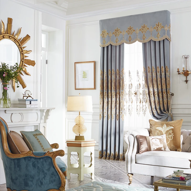 Custom curtain New European style curtain grey flannel embroidered high grade villa cloth blackout curtain valance tulle E981
Custom curtain New European style curtain grey flannel embroidered high grade villa cloth blackout curtain valance tulle E981