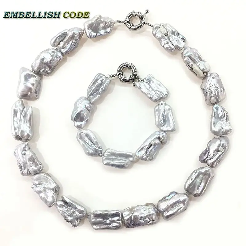 NEW gray grey color baroque pearls statement necklace bracelet set Rectangle shape freshwater pearl choker fine jewelry women
NEW gray grey color baroque pearls statement necklace bracelet set Rectangle shape freshwater pearl choker fine jewelry women