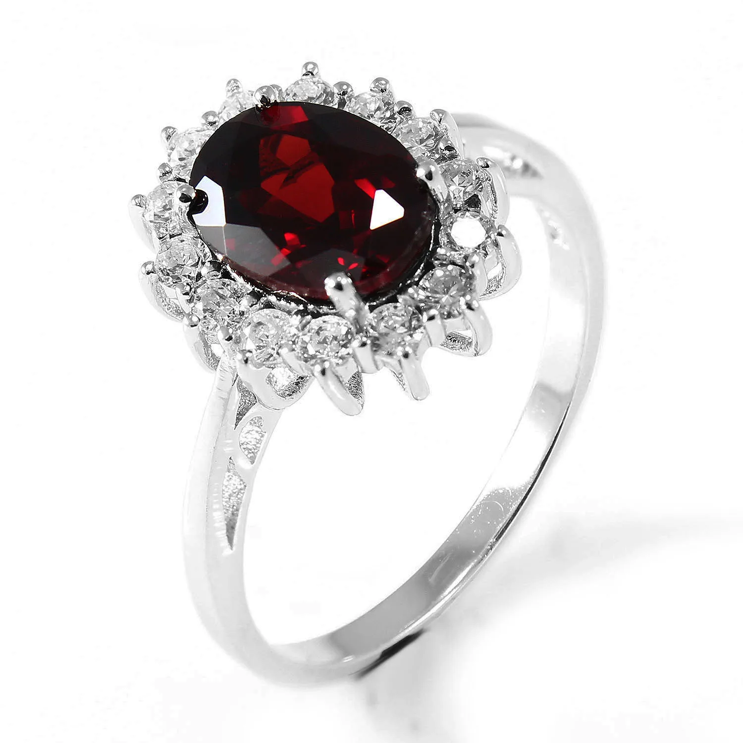 925 Sterling Silver Ring w/ Red Garnet for Women