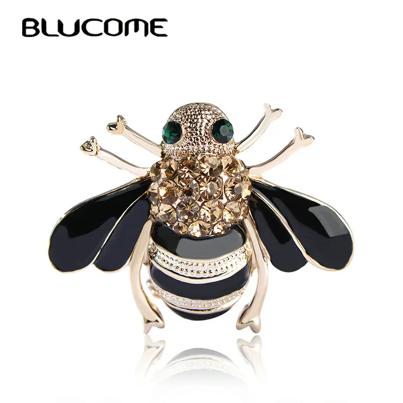 

Cute Brown Bees Brooch Black Enamel Gold Corsage Hats Scarf Clips Accessories Green Eyes Brooches For Woman Party 2016 Hot Sale