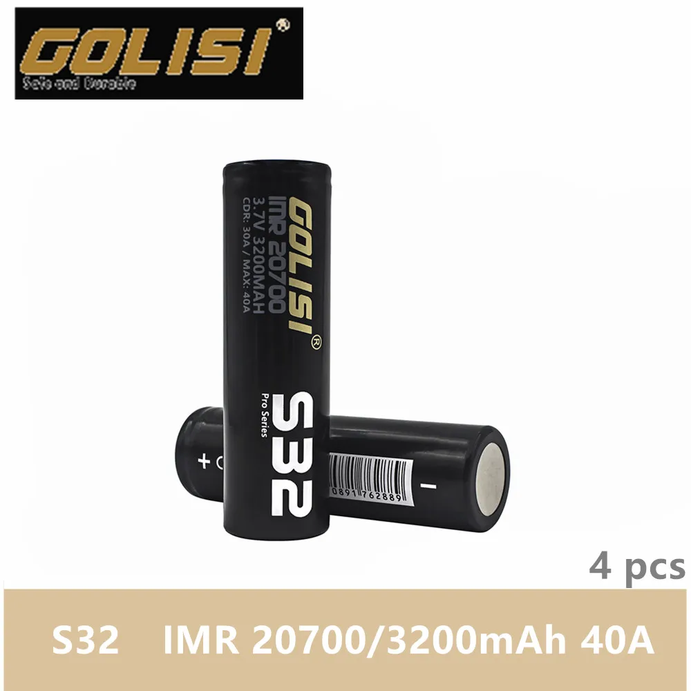 4 шт. GOLISI S32 IMR 20700 3200 мАч 3 7 В CDR 30A MAX 40A Высокая сливная E-CIG аккумуляторная батарея