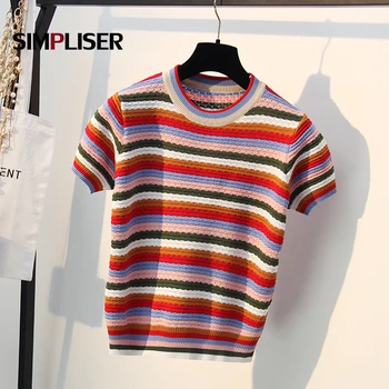 Women Striped Sweaters Summer 2019 Cool Knitting Tops Ice Silk Pullovers Female Knitted Shirts Ladies Tees Casual Clothings
Women Striped Sweaters Summer 2019 Cool Knitting Tops Ice Silk Pullovers Female Knitted Shirts Ladies Tees Casual Clothings