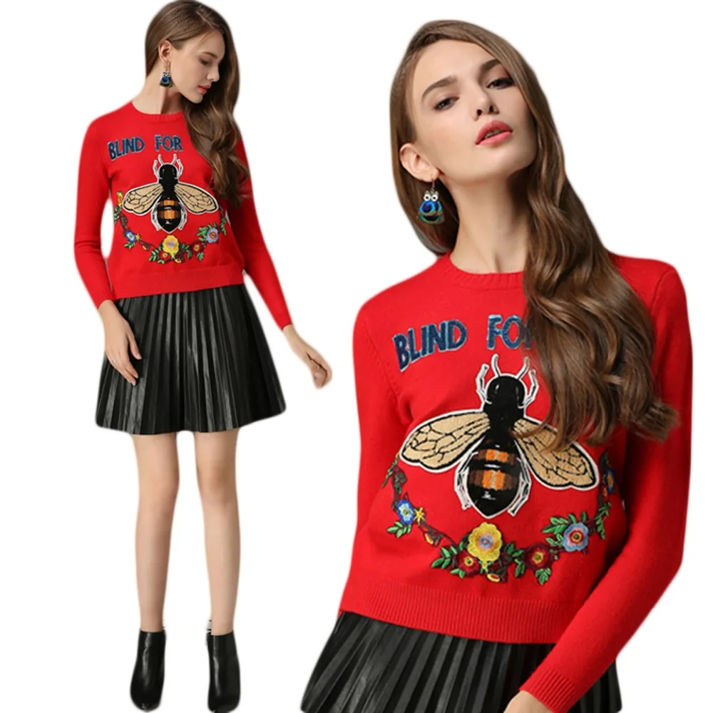 Quality Embroidery Sweater Women Long Sleeve Autumn Winter Fashion Elegant Bee Letters Pullovers Rabbit Fur
Quality Embroidery Sweater Women Long Sleeve Autumn Winter Fashion Elegant Bee Letters Pullovers Rabbit Fur