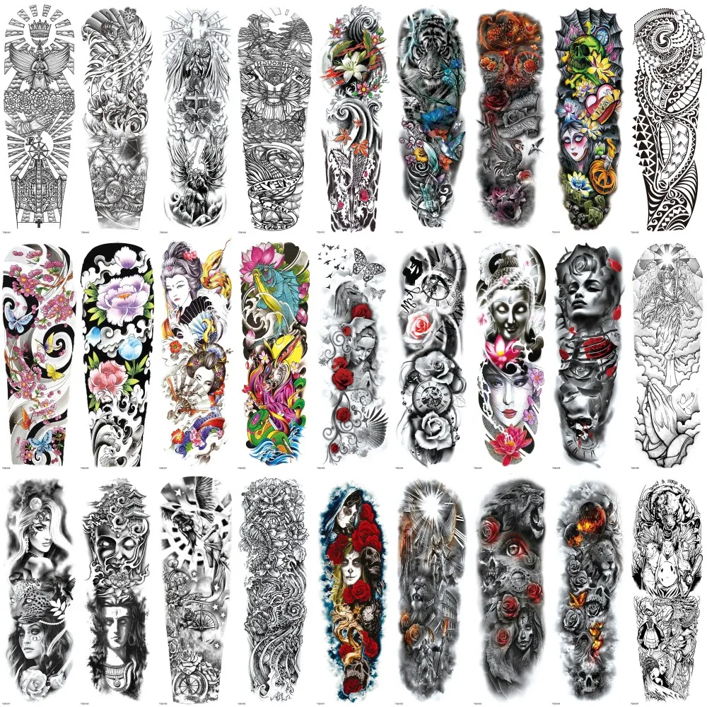 Temporary Tattoo Sticker Full Arm Large Skull tiger clock wolf Totem angel rose lotus colorul fake Waterproof tattoo sleeve new
Temporary Tattoo Sticker Full Arm Large Skull tiger clock wolf Totem angel rose lotus colorul fake Waterproof tattoo sleeve new
