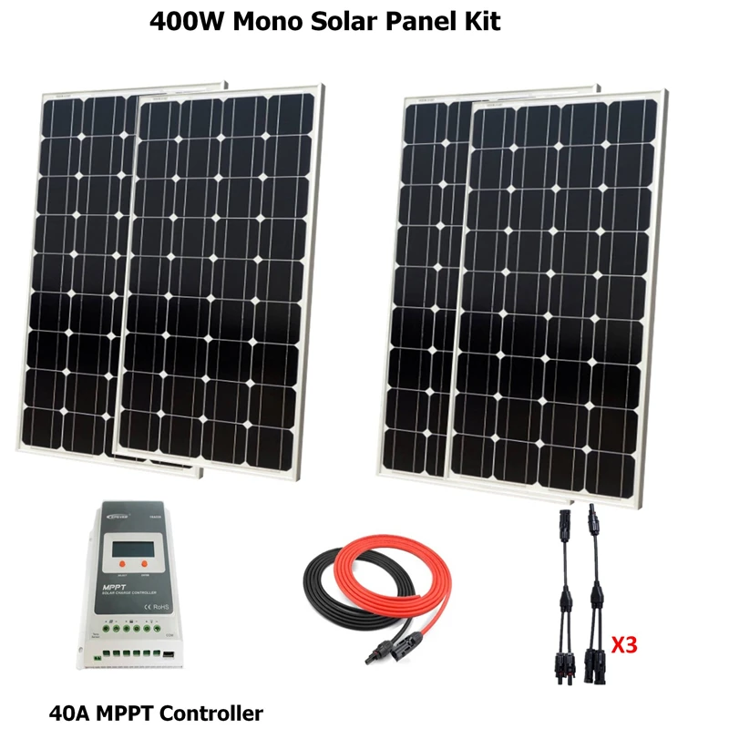 4pcs 100W Monocrystalline Solar Panel Module System W/ MPPT 40A Solar Controller+solar cable+MC4 Connector solar system
4pcs 100W Monocrystalline Solar Panel Module System W/ MPPT 40A Solar Controller+solar cable+MC4 Connector solar system