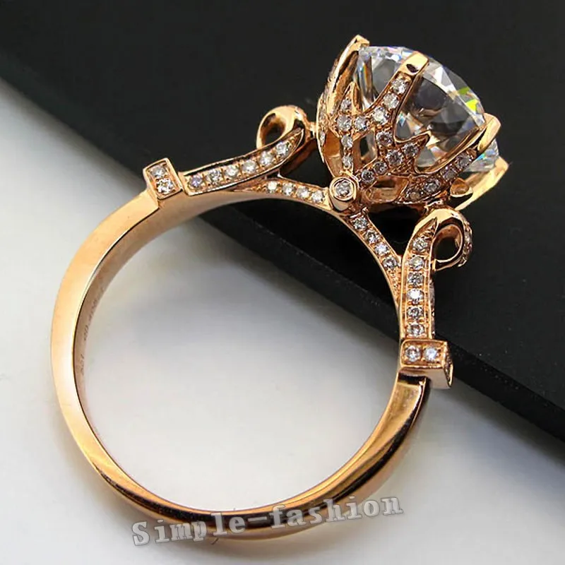 Любителей Корона кольцо розовое золото заполнены 925 Серебряный 9 мм AAAAA Циркон cz