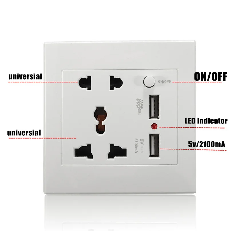 

Universal 2100mA 5V 2 USB Wall Socket AC 110-250V US UK EU AU Home Wall Charger 2 Ports USB Outlet Power Charger