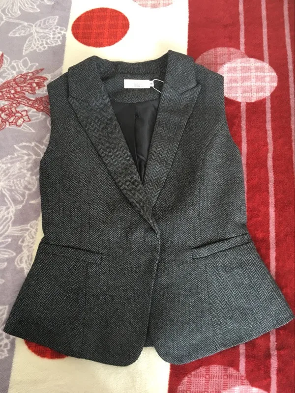 Women Woolen Suit Vest Office Lady Fashion Gray Wool Suit Vest Female