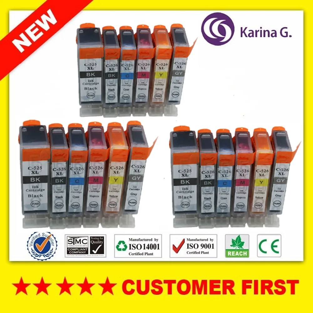 

18x Ink cartridge for CANON PGI525 CLI 526 BK 526C 526M 526Y 526 GREY for CANON PIXMA MG6150 MG6250 MG8150 MG8250 for PGI-525