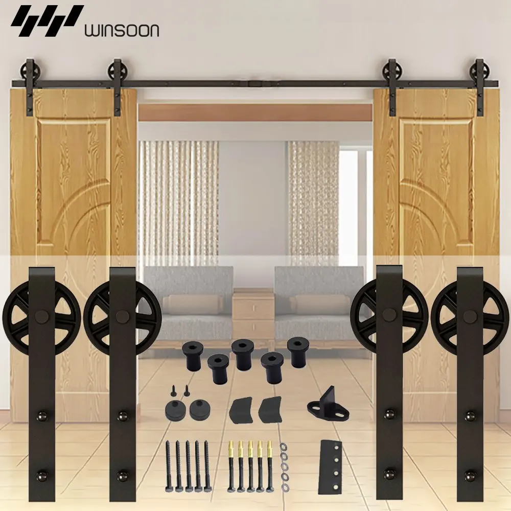 6.6//7.5//8 FT Modern Steel Sliding Barn Door Closet Hardware Set Spoke Wheel New