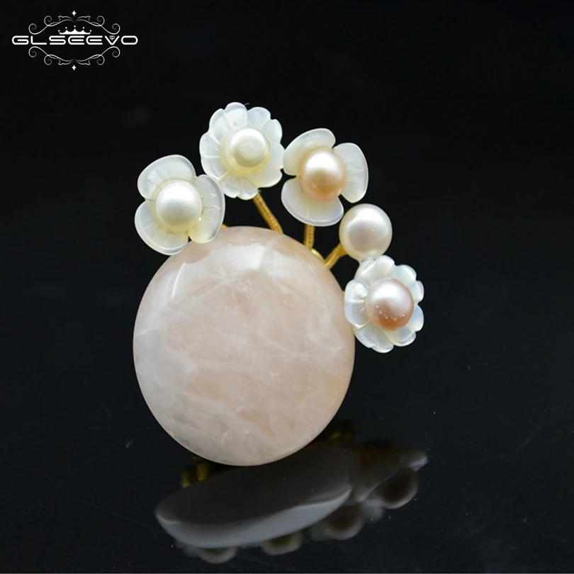 XlentAg Natural Fresh Water Baroque Pearl Shell Flower Brooch Female Bijoux Pink Crystal Brooches Women Dual Use Jewelry GO0101 | Украшения