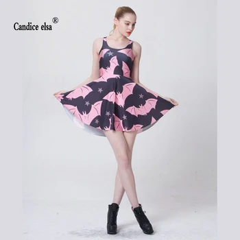 CANDICE ELSA woman dress digital printing wholesale pink bats put on a large umbrella pleated Skd1026 
CANDICE ELSA woman dress digital printing wholesale pink bats put on a large umbrella pleated Skd1026