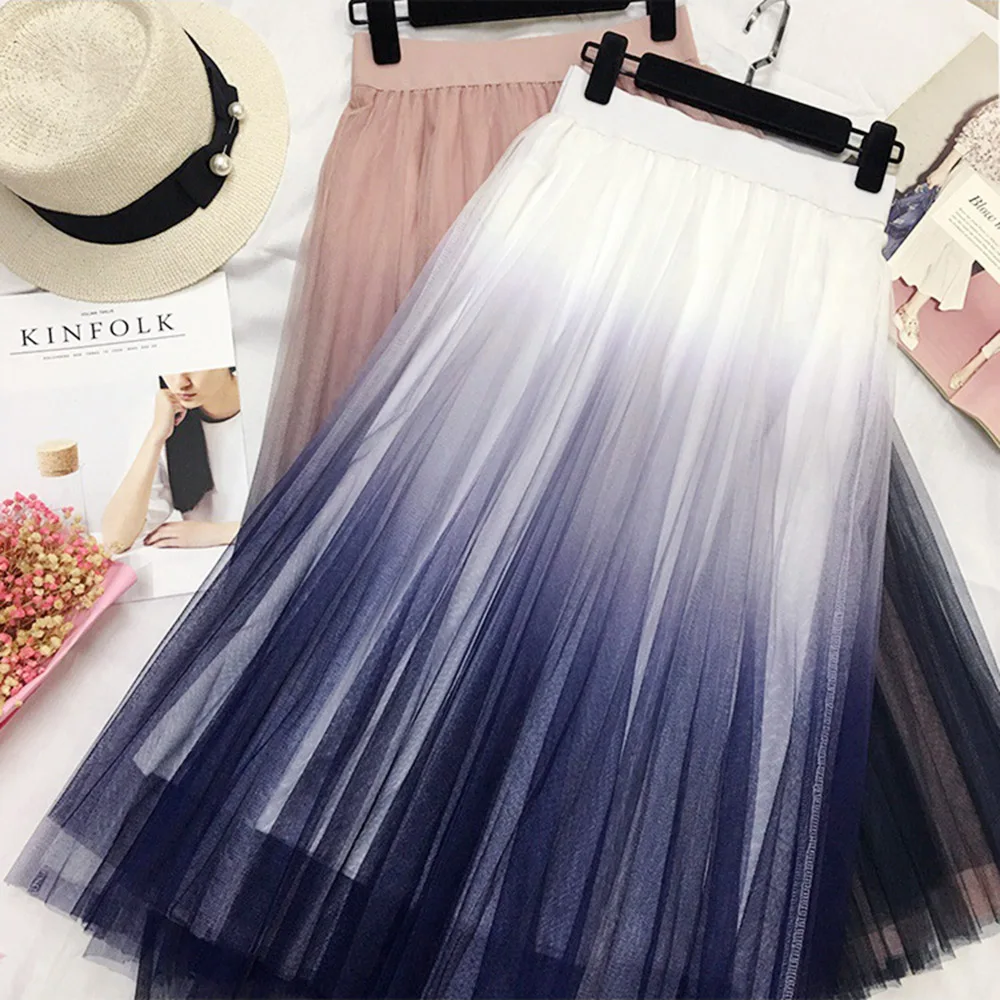 Fashion Mesh Long Tulle Skirts Women 2019 Hot Spring Summer Gradient Korean Elegant High Waist A-line Pleated School Midi Skirts
Fashion Mesh Long Tulle Skirts Women 2019 Hot Spring Summer Gradient Korean Elegant High Waist A-line Pleated School Midi Skirts