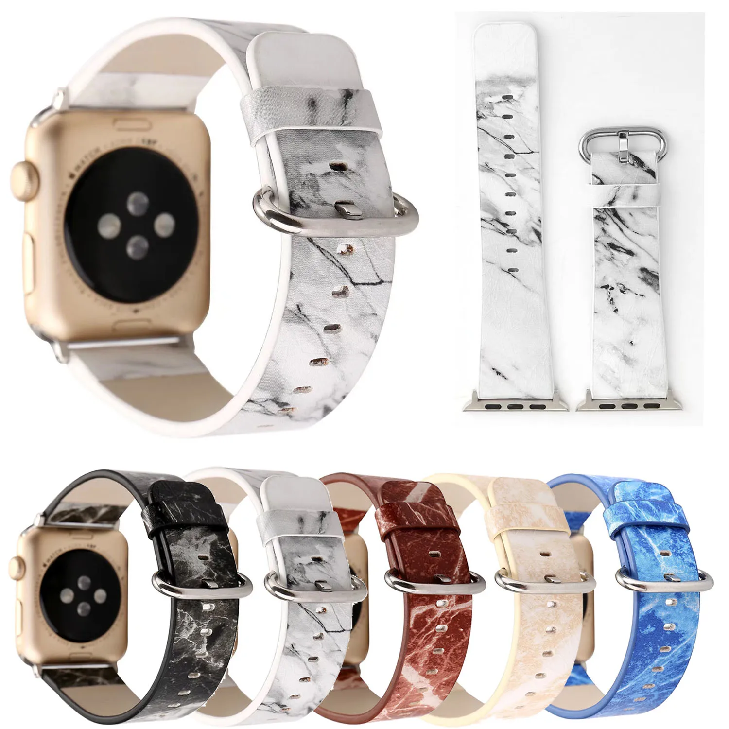 Кожаный ремешок с мраморным узором для Apple Watch Series 1 2 3 42 мм 38 металлическая пряжка