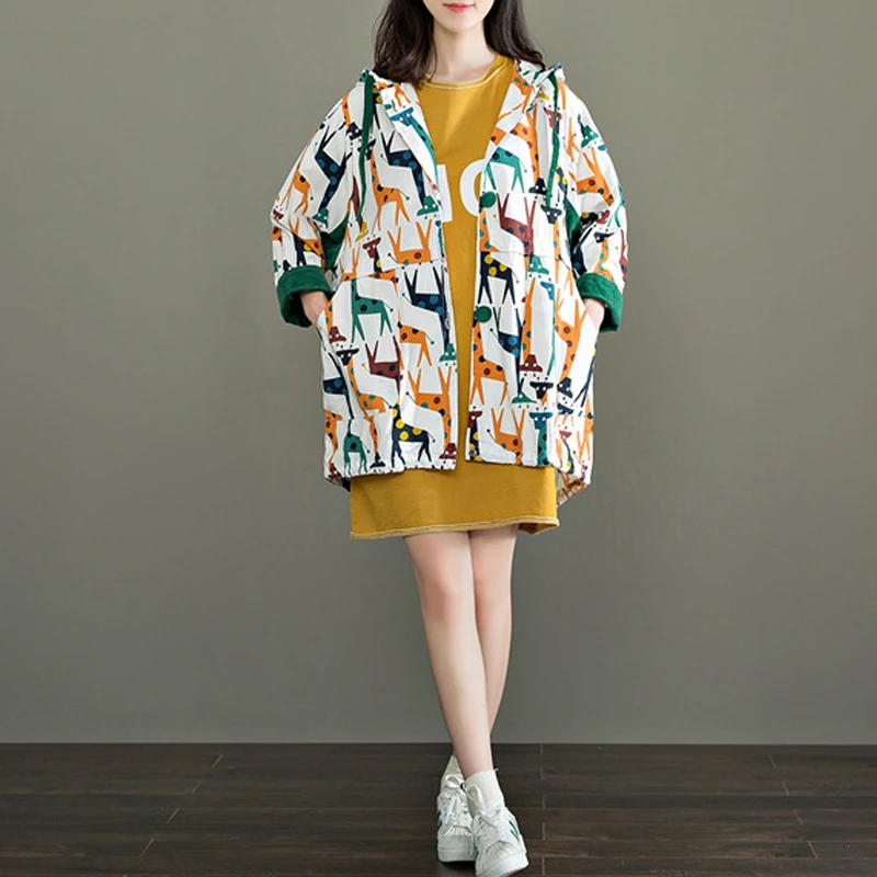 Johnature Women Sweet Trench Coat Autumn 2019 New Cotton Linen Print Animal Giraffe Soft Comfortably Hooded Single Breasted Coat
Johnature Women Sweet Trench Coat Autumn 2019 New Cotton Linen Print Animal Giraffe Soft Comfortably Hooded Single Breasted Coat