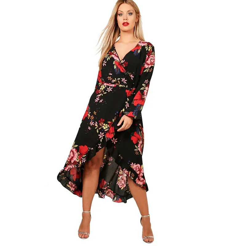 ECOBROS Big size women's fat MM summer women dress fashion print irregular long-sleeved V-neck dress Mid-calf dress
ECOBROS Big size women's fat MM summer women dress fashion print irregular long-sleeved V-neck dress Mid-calf dress