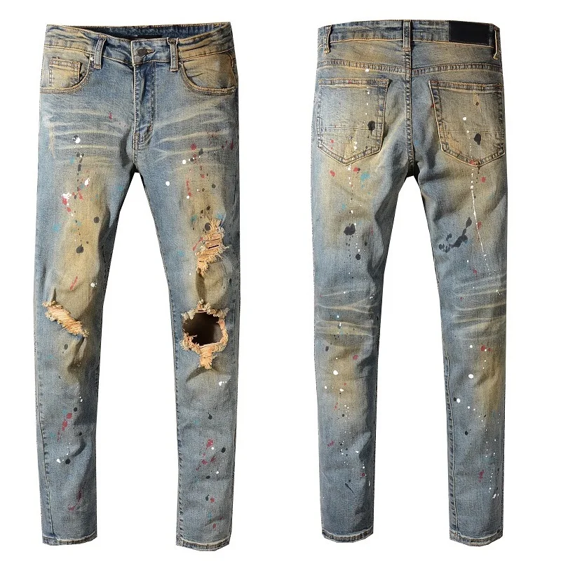 New Italy Style #556# Men's Distressed Hollow Out Pants Oiled Old School Washed Blue Denim Skinny Jeans Slim Trousers Size 28-40
New Italy Style #556# Men's Distressed Hollow Out Pants Oiled Old School Washed Blue Denim Skinny Jeans Slim Trousers Size 28-40