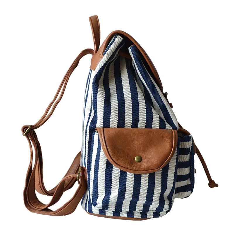 Women Girls Canvas Vintage Striped Rucksack School Bag Backpack Casual Daypack Fashion 4 3TT900155-31