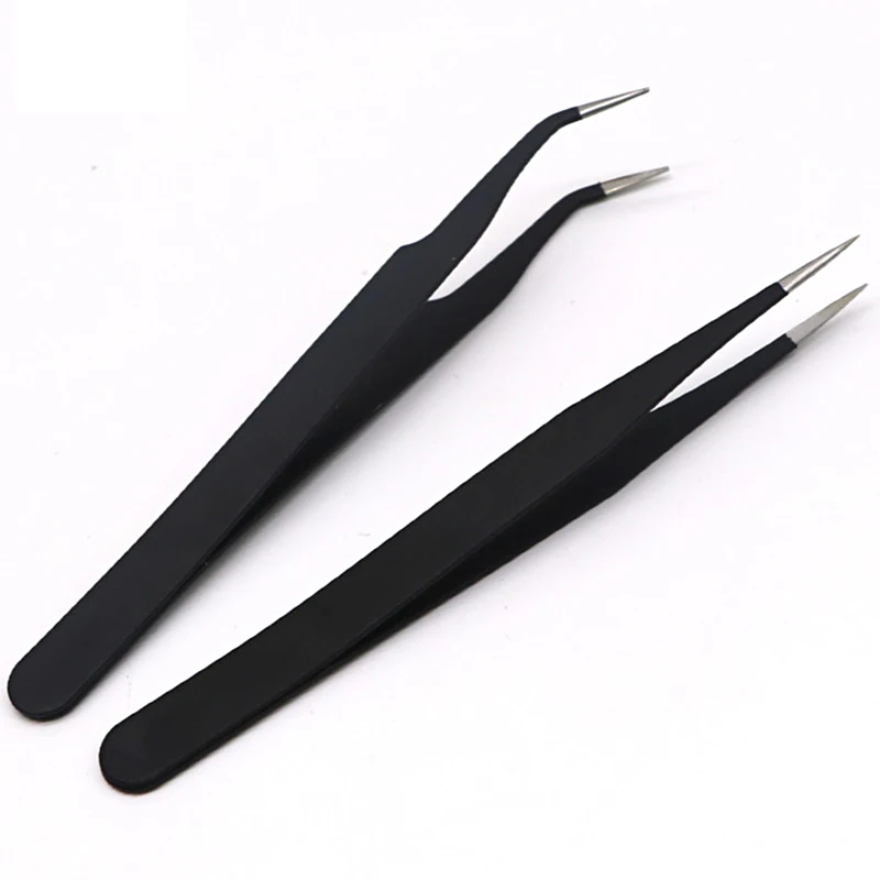 

2Pcs/lot Stainless Steel Tweezers Curved Straight Black Nipper Nail Art Rhinestones Sequins Eyelash Picking Tools