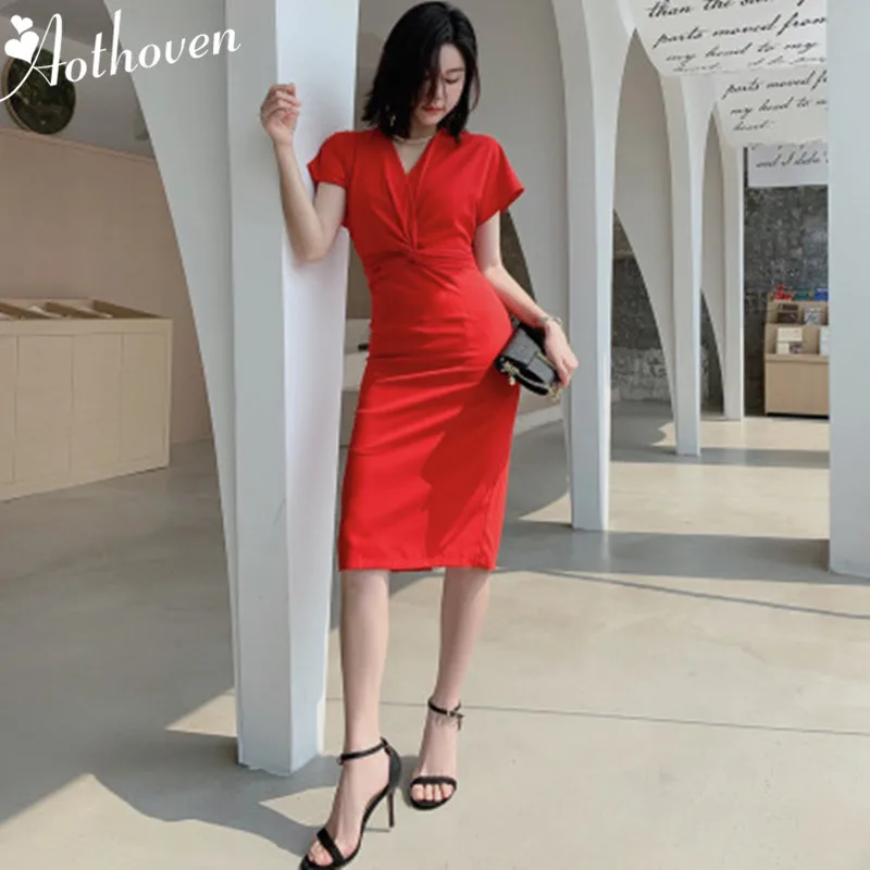 Sexy Party Pencil Office Dresses Summer 2020 Women V Neck Short Sleeve Draped Red Elegant Dresses Vestidos Vintage Bandage Dress
Sexy Party Pencil Office Dresses Summer 2020 Women V Neck Short Sleeve Draped Red Elegant Dresses Vestidos Vintage Bandage Dress