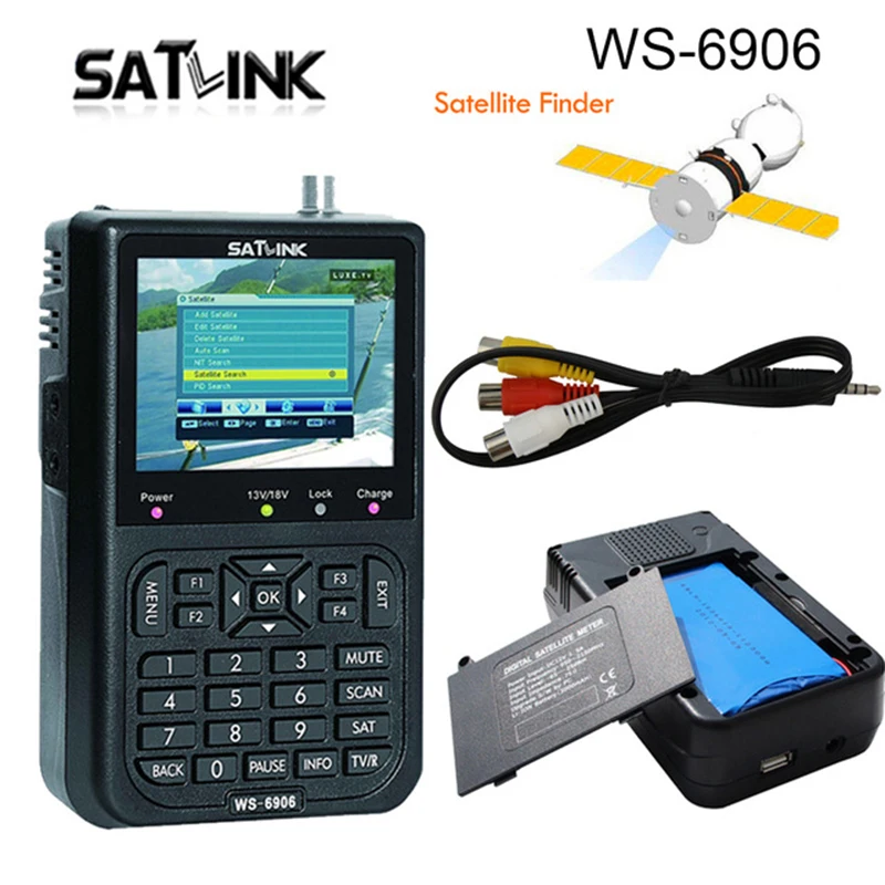 

Satellite Signal Finder Satlink WS-6906 Digital Satellite Meter Sat finder DVB-S FTA C&KU Band MPEG-2 EPG AV 3.5inch LCD Display