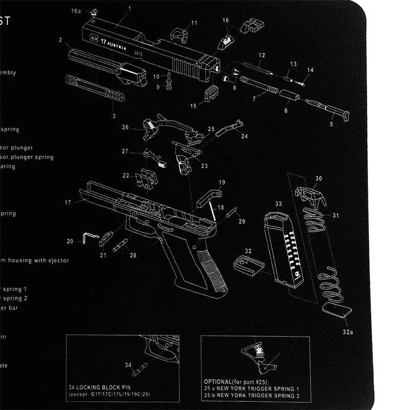 Glock Gun Cleaning Rubber Mat 17x11 Waterproof Non-Slip Cleaning Mat with Parts Diagram and Instructions Armorers Bench Mat (2)