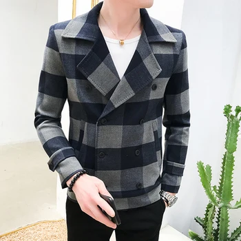 2019 new coat men's short Slim plaid windbreaker men's double-breasted British handsome woolen coat
2019 new coat men's short Slim plaid windbreaker men's double-breasted British handsome woolen coat