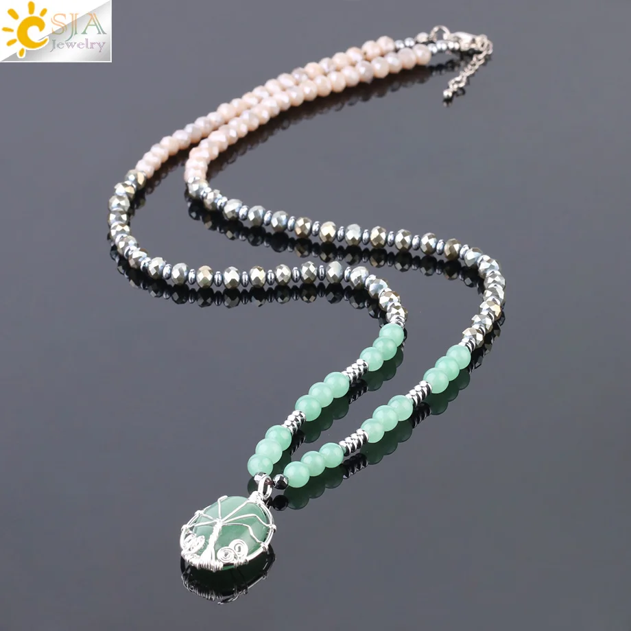 CSJA Tree of Life Pendant Necklace Healing Point Natural Gems Stone Green Aventurine Jewelry All-match Long Beads Necklaces S233
CSJA Tree of Life Pendant Necklace Healing Point Natural Gems Stone Green Aventurine Jewelry All-match Long Beads Necklaces S233