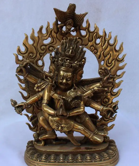 free 10" Chinese Brass 3 Head 6 Arms fierce Mahakala Wrathful Deity Buddha Statue fast
free 10" Chinese Brass 3 Head 6 Arms fierce Mahakala Wrathful Deity Buddha Statue fast