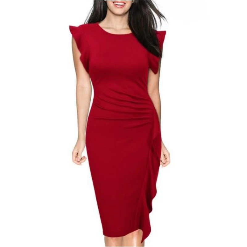 FD3514 Lady Short Flare Sleeve Pencil Dress Vestidos Robe O-neck Pleated Cascading Ruffle Solid Color Knee Length Peplum Dresses
FD3514 Lady Short Flare Sleeve Pencil Dress Vestidos Robe O-neck Pleated Cascading Ruffle Solid Color Knee Length Peplum Dresses