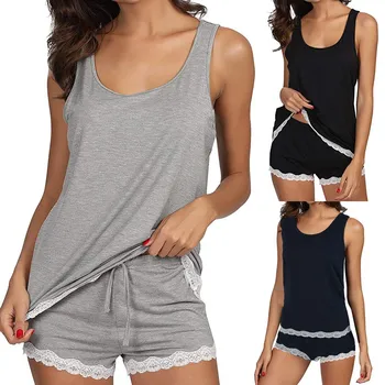 Grey Womens Pajama Set Striped Sleeveless Sleepwear Sets Bamboo Tank And Shorts Set solid sleeveless lingerie mujer S70
Grey Womens Pajama Set Striped Sleeveless Sleepwear Sets Bamboo Tank And Shorts Set solid sleeveless lingerie mujer S70