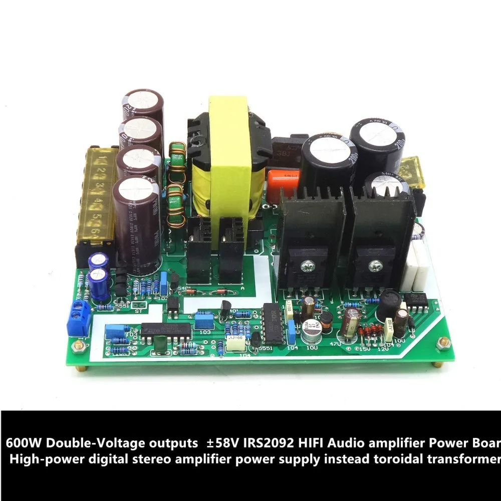 600W Double-Voltage outputs ±58V IRS2092 HIFI digital stereo Audio amplifier Power Board instead toroidal transformer
600W Double-Voltage outputs ±58V IRS2092 HIFI digital stereo Audio amplifier Power Board instead toroidal transformer