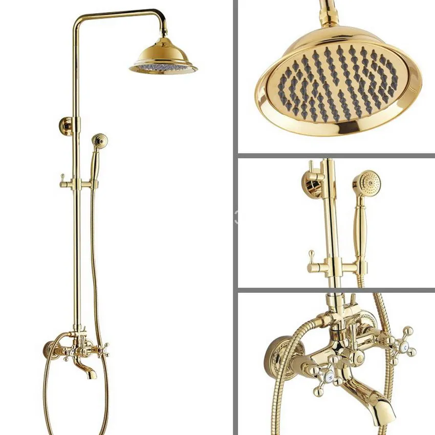Luxury Golden Polished Brass Wall Mounted Bathroom Rainfall Rain Shower Faucet Set Dual Cross Handles Bathtub Mixer Tap agf343
Luxury Golden Polished Brass Wall Mounted Bathroom Rainfall Rain Shower Faucet Set Dual Cross Handles Bathtub Mixer Tap agf343