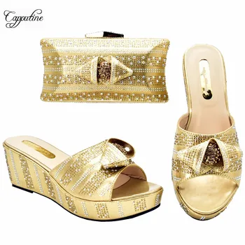 Graceful party set gold African wedge heel sandal shoes and bag set for lady 333-3, heel height 7cm
Graceful party set gold African wedge heel sandal shoes and bag set for lady 333-3, heel height 7cm