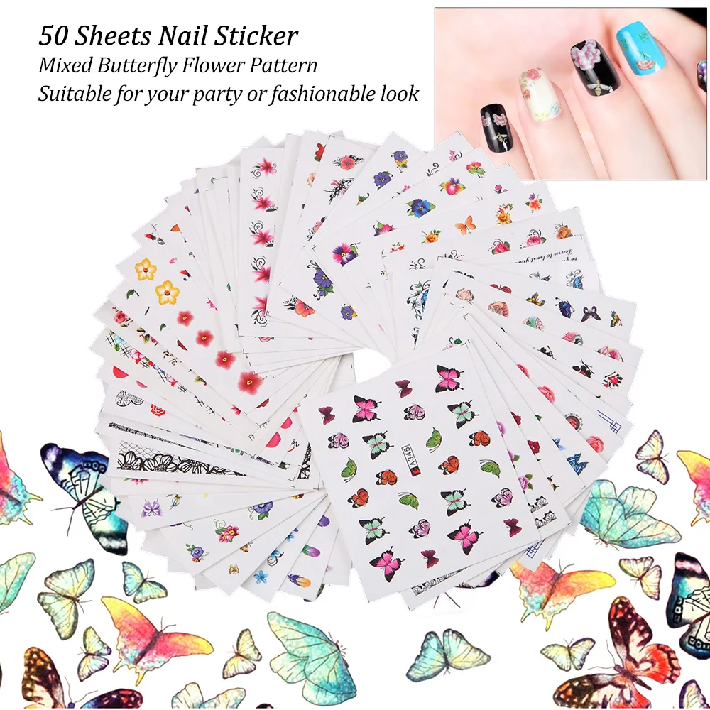 50 Sheets Nail Sticker Set Mixed Butterfly Flower Pattern Nail Paper Tip Nail Art Styling Set DIY Watermark Manicure Decoration
50 Sheets Nail Sticker Set Mixed Butterfly Flower Pattern Nail Paper Tip Nail Art Styling Set DIY Watermark Manicure Decoration