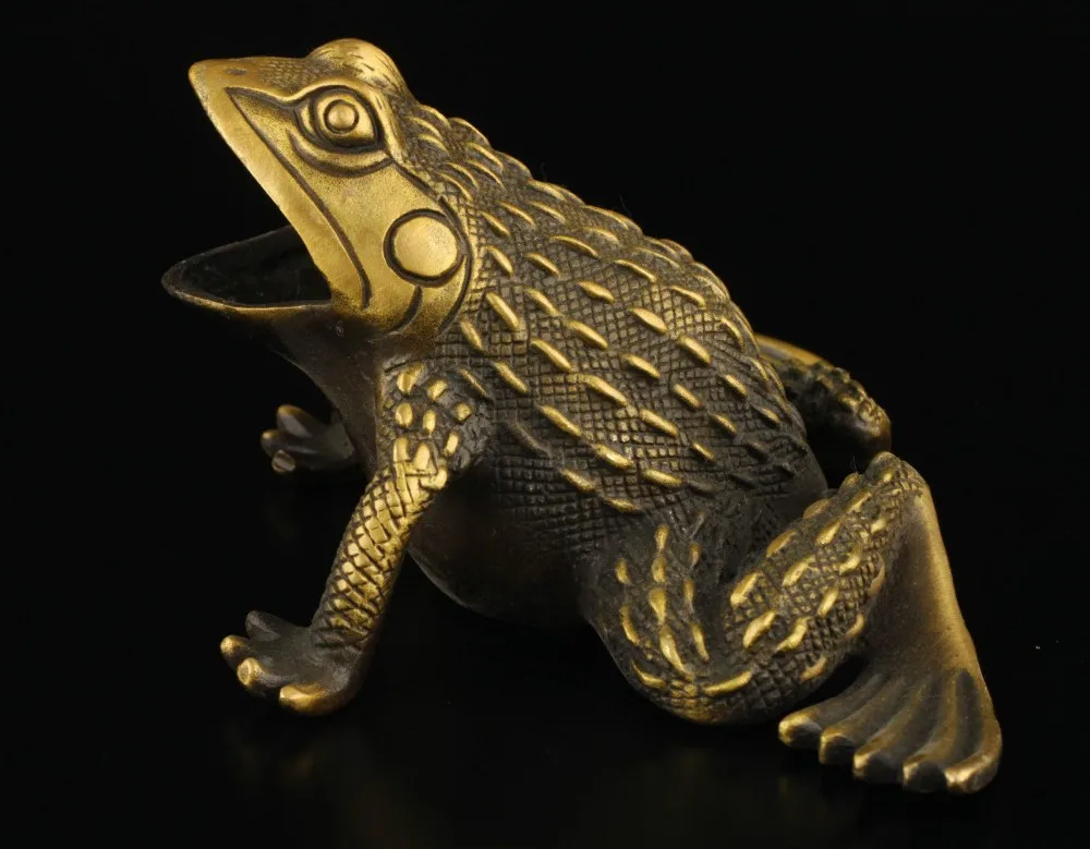 

Elaborate Collectible Decorated Old Brass Handwork Frog Statue sculpture.