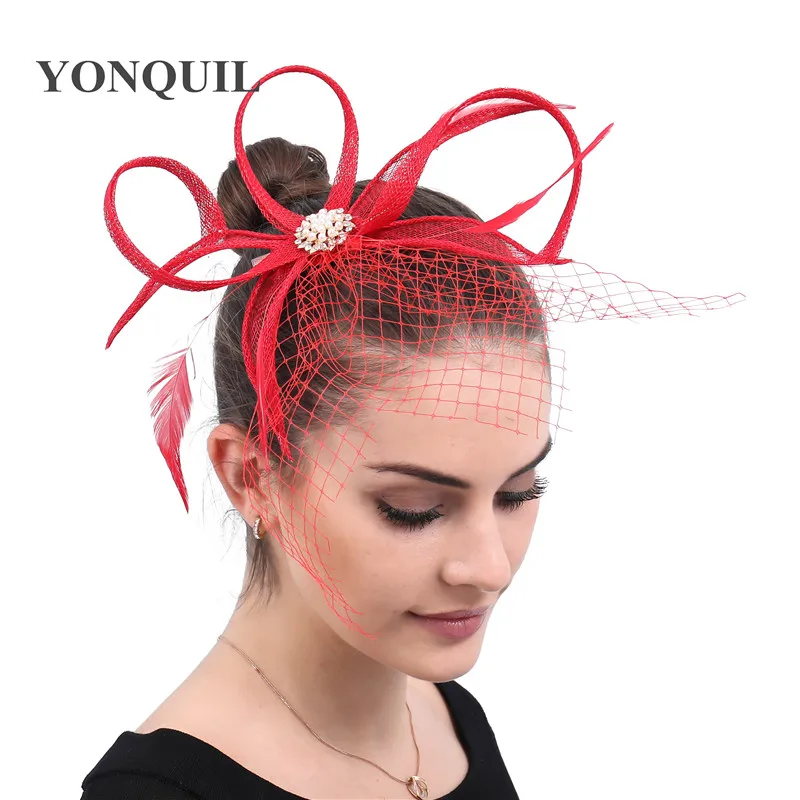 Red Sinamay hair Accessories Elegant Bridal veils Mesh Fascinator Women Hair Clips Feather Beads Hair Bands Party Wedding Church
Red Sinamay hair Accessories Elegant Bridal veils Mesh Fascinator Women Hair Clips Feather Beads Hair Bands Party Wedding Church