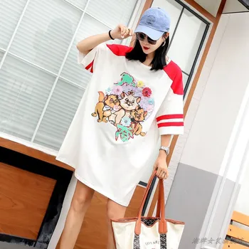 European station 2019 summer new Thai street fashion sequins cat short-sleeved women's T-shirt long loose dress
European station 2019 summer new Thai street fashion sequins cat short-sleeved women's T-shirt long loose dress