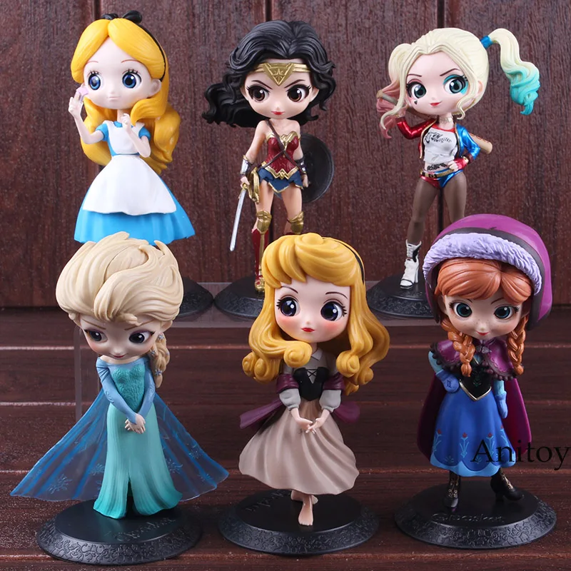 

Q Posket Characters Alice Wonder Woman Harley Anna Elsa Doll PVC QPosket Princess Girl Figure Toys Dolls