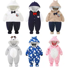 2018 Outono/inverno de algodão roupa do bebê recém-nascidos collant Além de veludo ins escalada roupas Romper do bebê do bebê Da Menina do menino roupas(China)