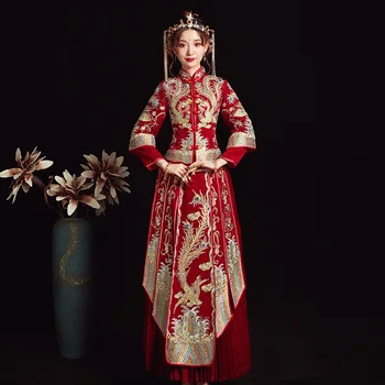 Top Quality Embroidery Women Marriage Suit Gorgeous Rhinestone Phoenix Cheongsam Vintage Bride Wedding Dress Gowns Classic Qiapo
Top Quality Embroidery Women Marriage Suit Gorgeous Rhinestone Phoenix Cheongsam Vintage Bride Wedding Dress Gowns Classic Qiapo