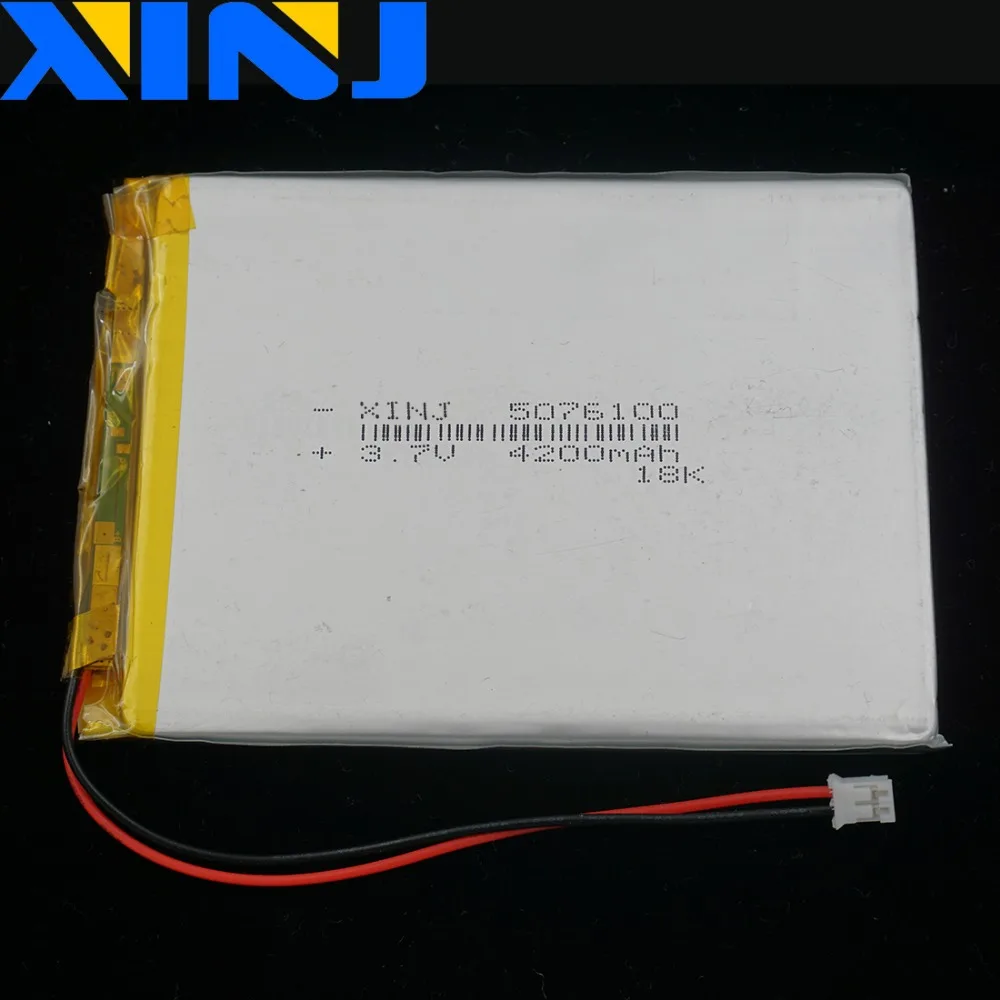 XINJ 3.7V 4200mAh Li lithium polymer battery lipo cell 5076100 2pin JST 2.0mm For GPS PDA MID PSP iPAQ PDF Power bank Tablet PC
XINJ 3.7V 4200mAh Li lithium polymer battery lipo cell 5076100 2pin JST 2.0mm For GPS PDA MID PSP iPAQ PDF Power bank Tablet PC