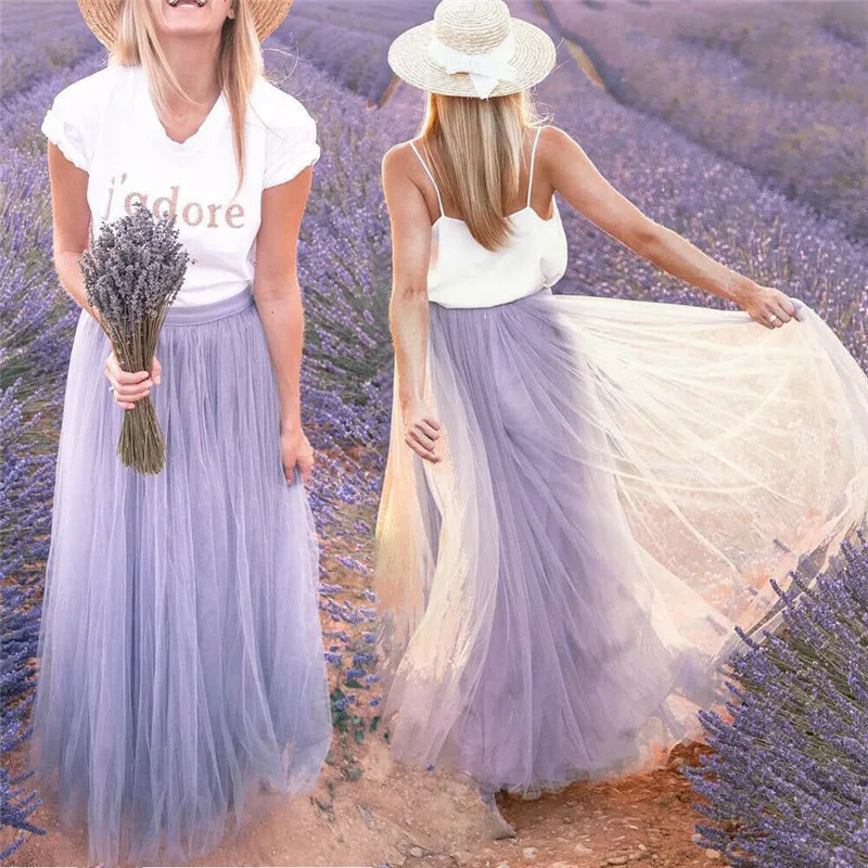 Lady Elegant Double Mesh Pleated Long Tutu Skirt Women purple High waist summer Beach Maxi Skirt Party Princess dance Skirt
Lady Elegant Double Mesh Pleated Long Tutu Skirt Women purple High waist summer Beach Maxi Skirt Party Princess dance Skirt