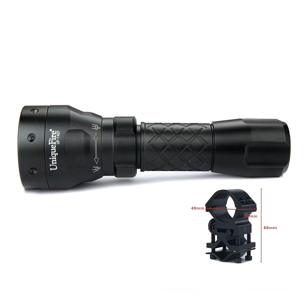

Uniquefire 1407 940NM IR LED Zoomable Flashlight 38mm Convex Lens Torch+Scope Mount Use 18650 Rechargeable Battery Free Shipping