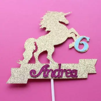 

personalize glitter ANY NAME AGE Rainbow Unicorn first 2nd magic birthday party Cake Topper baby shower cake toppers
