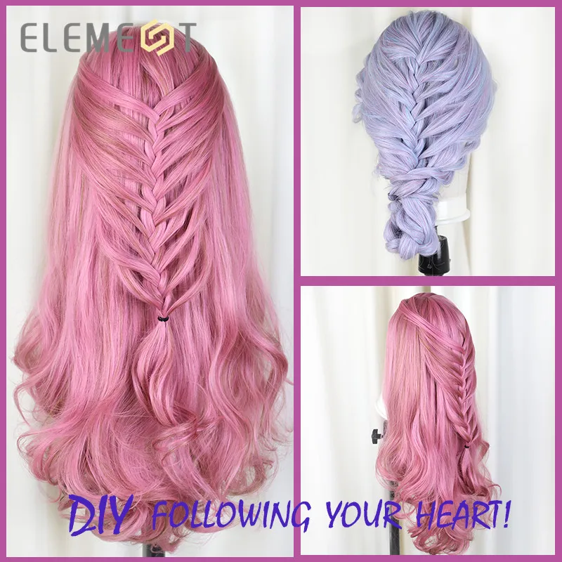 Element длинный синтетический розовый парик натуральные волнистые парики для